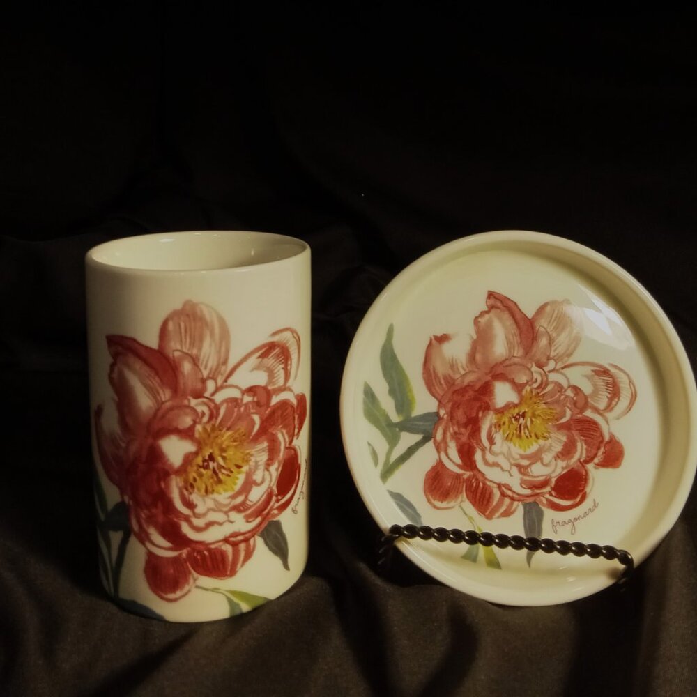 Authentic Fragonard French Porcelain 8 0z. tumbler with lovely matching coaster